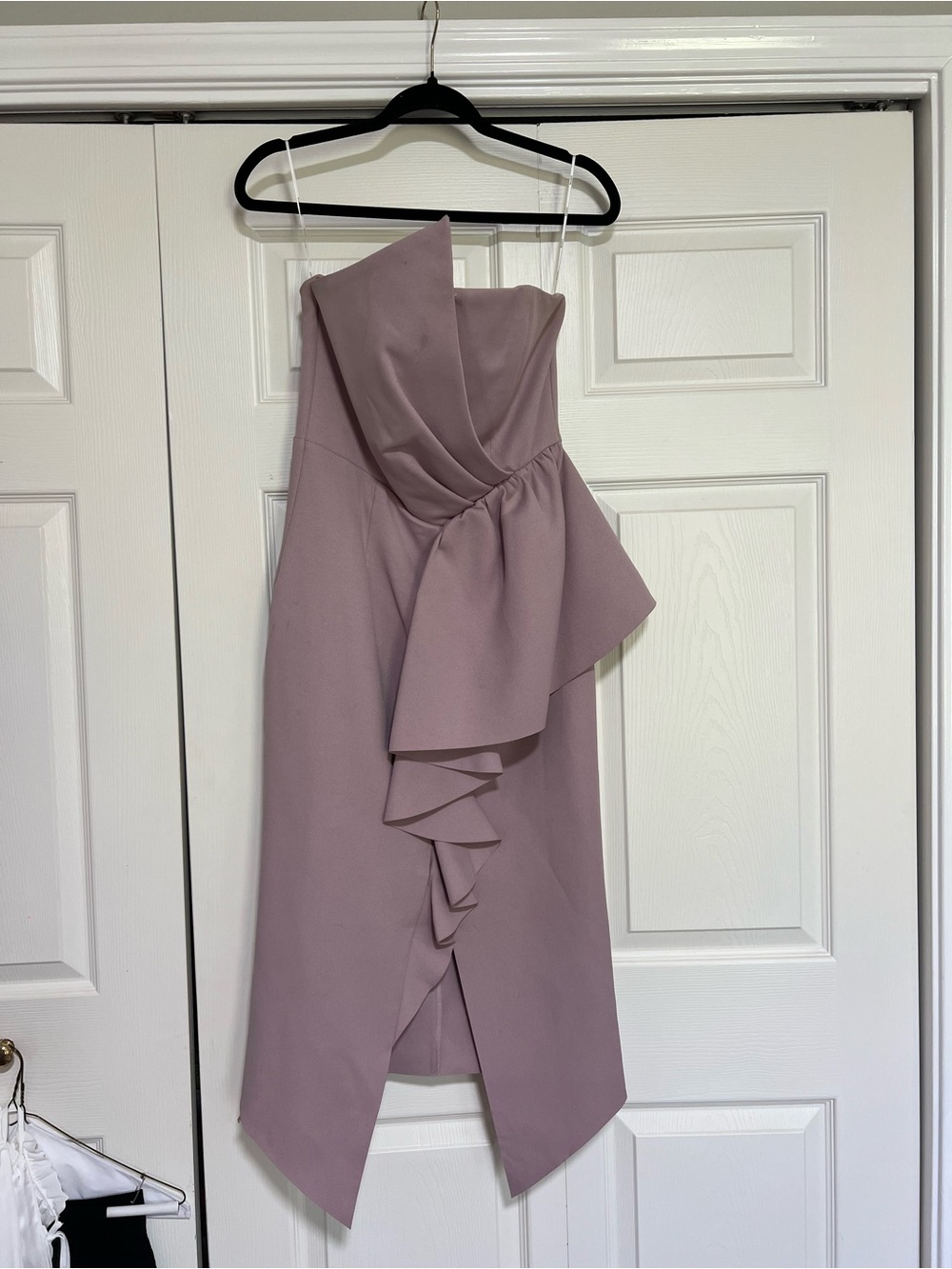 Elliatt Reception Mauve Strapless Ruffle Midi Dress